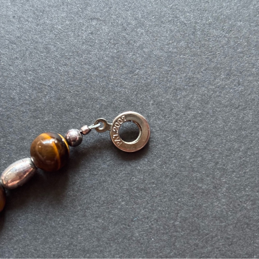 Tiger’s Eye Silver Beaded Bracelet | Ball Hitch Closure | 6.25 IN - Picture 6 of 7